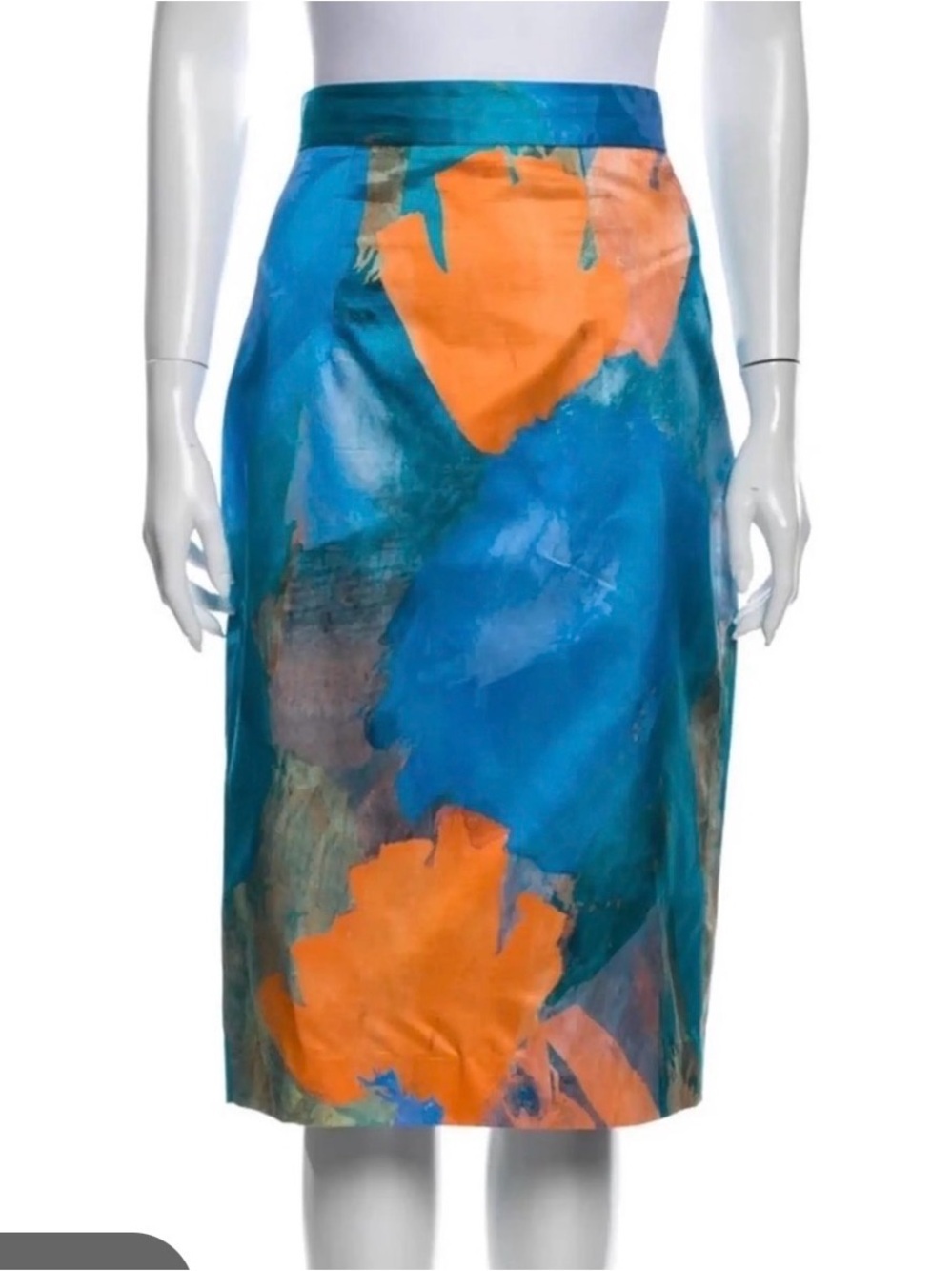 Milly Vibrant Blue & Orange Printed Pencil Skirt Silk/Cotton Size 6